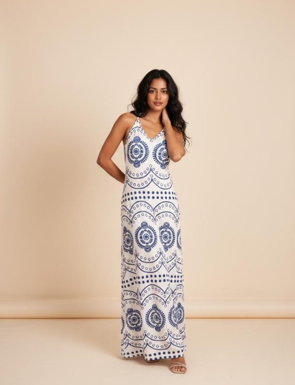 Robe Maxi  – Imprimés Azur et Dos Nu Croisé
