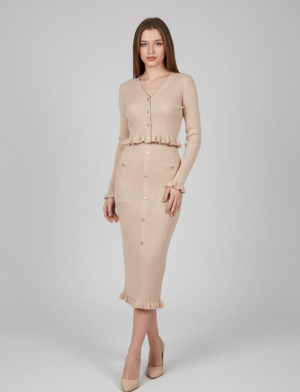 Ensemble Maille Côtelée "Douceur Parisienne" – Beige Sable