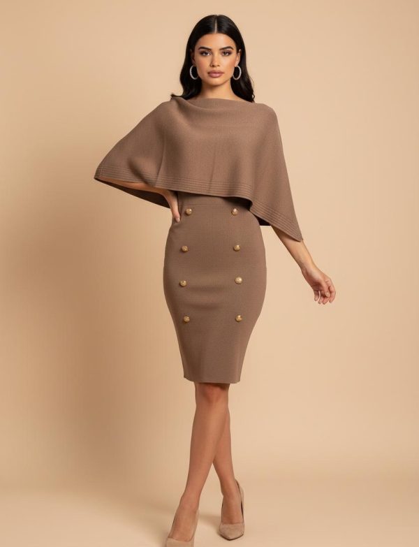2 pièces Poncho cape asymétrique en tricot vintage, robe-cache…
