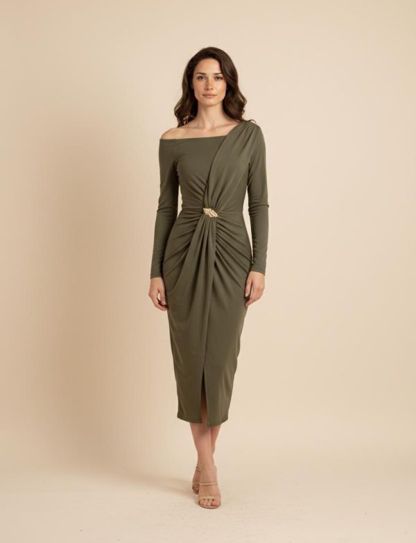 Robe longue ajustée pour femmes, col asymétrique, couleur unie, élégante…