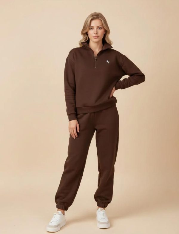 Ensemble 2 pièces de femme, sweat-shirt ample à demi-zip et pantalon de jogging…