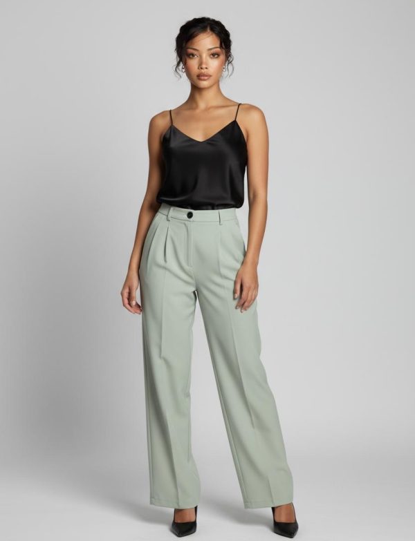 Pantalon ample à taille haute et plissé pour femmes…
