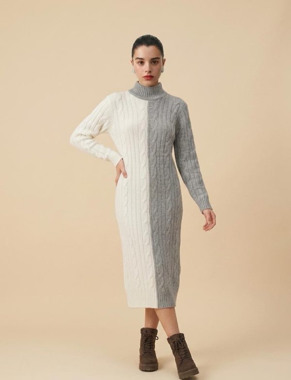 Robe pull mi-longue à col montant, coupe slim, style…