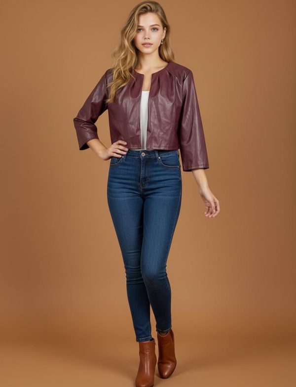 Veste mode à col ouvert plissée en PU unicolore pour femmes, automne