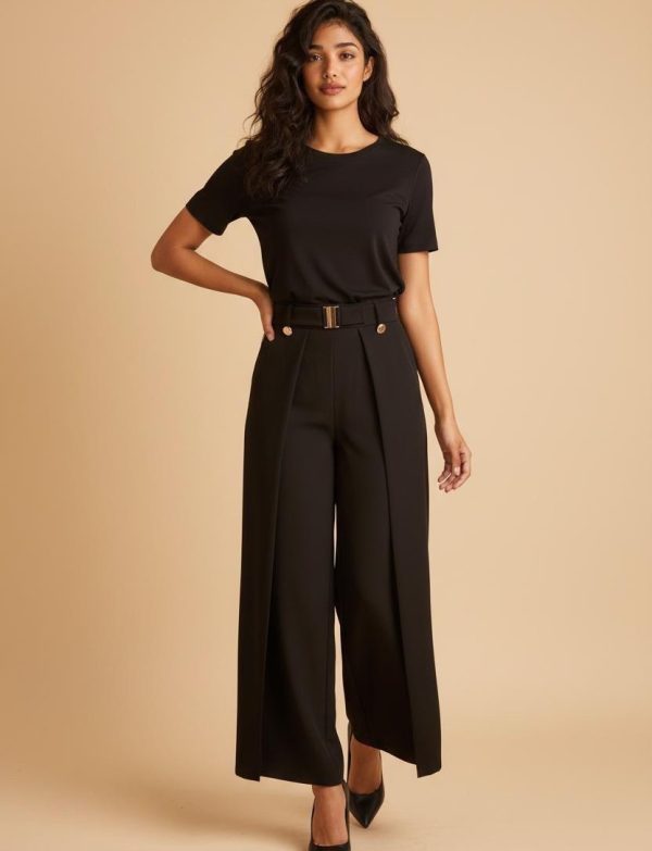 Pantalon long fendu simple de couleur unie pour femme de petite taille…