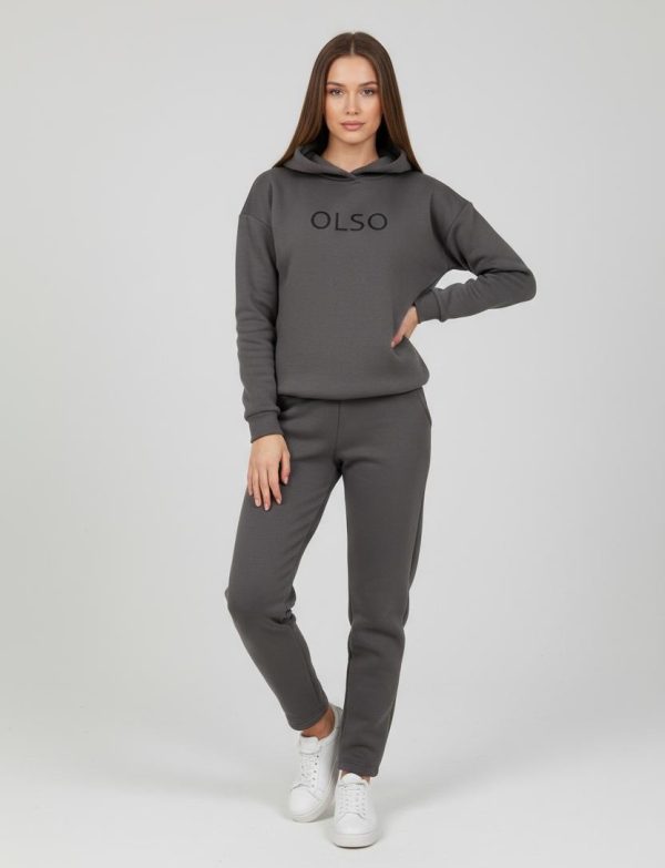 2 pièces Ensemble sweat-shirt à capuche et pantalon de jogging gris pour femmes