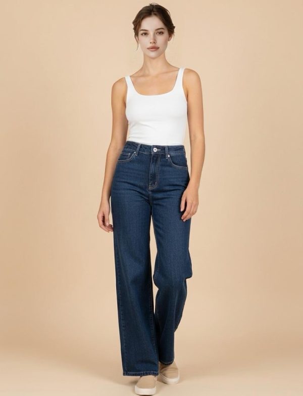 Jeans amples à taille haute avec poches, style casual…